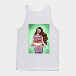 Girl with floral facemask with Christmas cake Tank Top